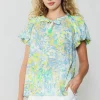 Current Air Short Sleeve Tops-Abstract Floral Print Top YELLOWMULTI