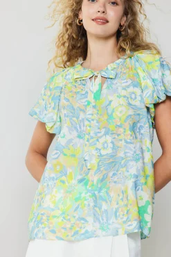 Current Air Short Sleeve Tops-Abstract Floral Print Top YELLOWMULTI