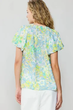 Current Air Short Sleeve Tops-Abstract Floral Print Top YELLOWMULTI