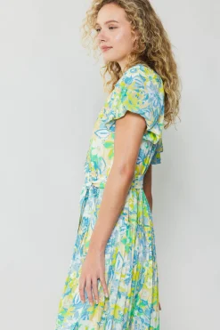 Current Air Midi Dresses-Abstract Floral Printed Midi Dress YELLOWMULTI