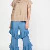 Current Air Short Sleeve Tops-Abstract Jacquard Tieneck Blouse SANDYTAUPE