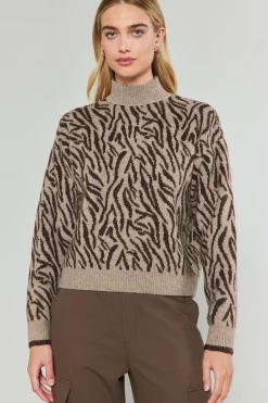 Current Air Knitwear | Sweaters-Abstract Mock Neck Sweater BROWN