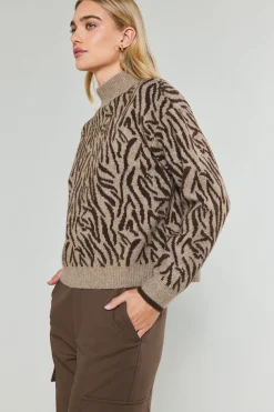 Current Air Knitwear | Sweaters-Abstract Mock Neck Sweater BROWN