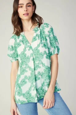 Current Air Short Sleeve Tops-Abstract Motif Top DEEPMINT