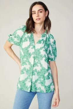 Current Air Short Sleeve Tops-Abstract Motif Top DEEPMINT