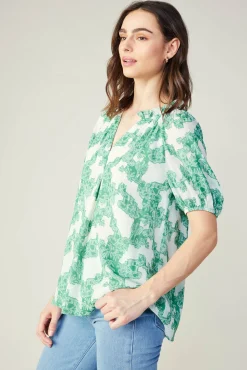 Current Air Short Sleeve Tops-Abstract Motif Top DEEPMINT