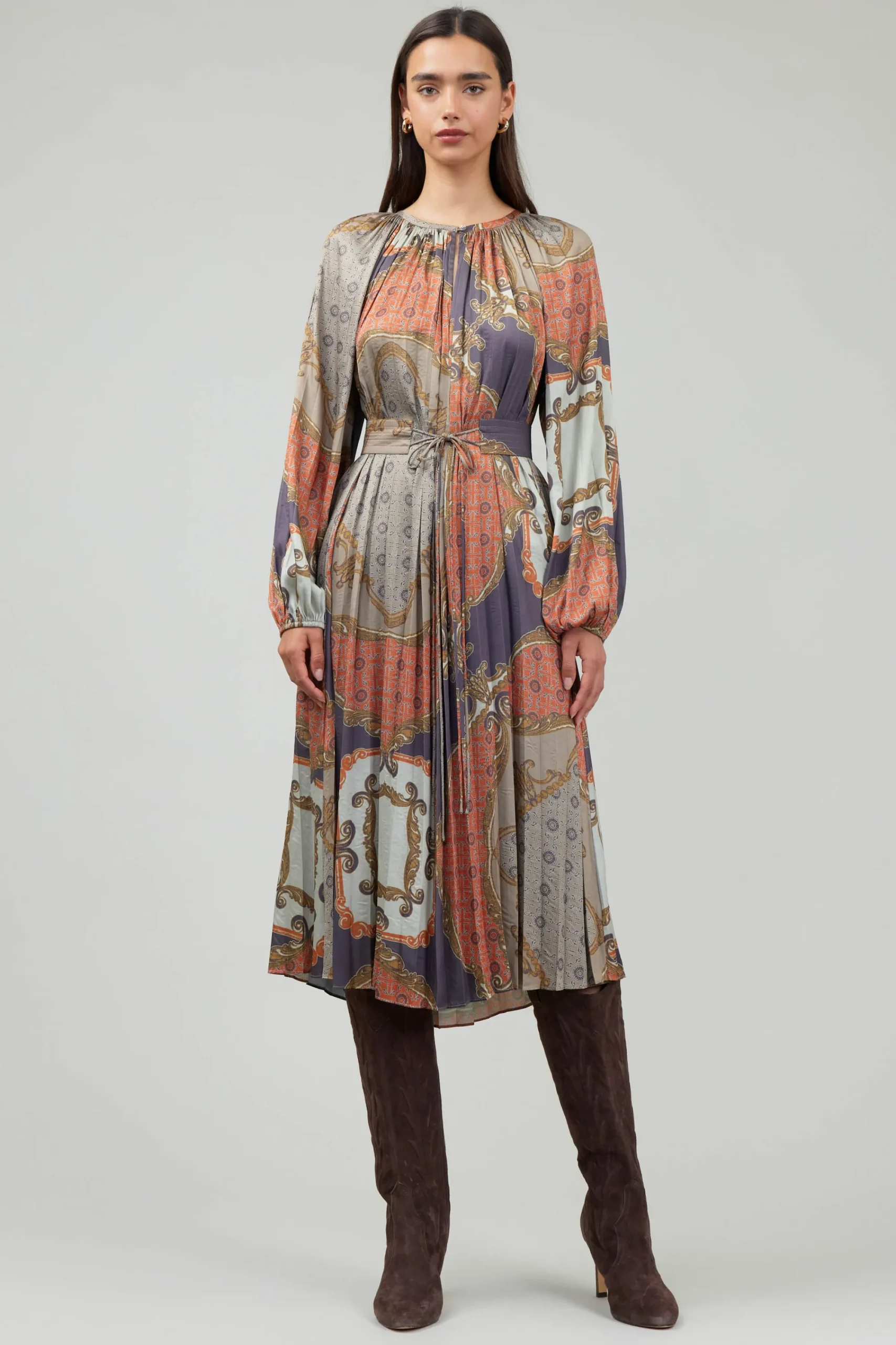Current Air Midi Dresses-Adelaide Midi Dress BROWNMLT