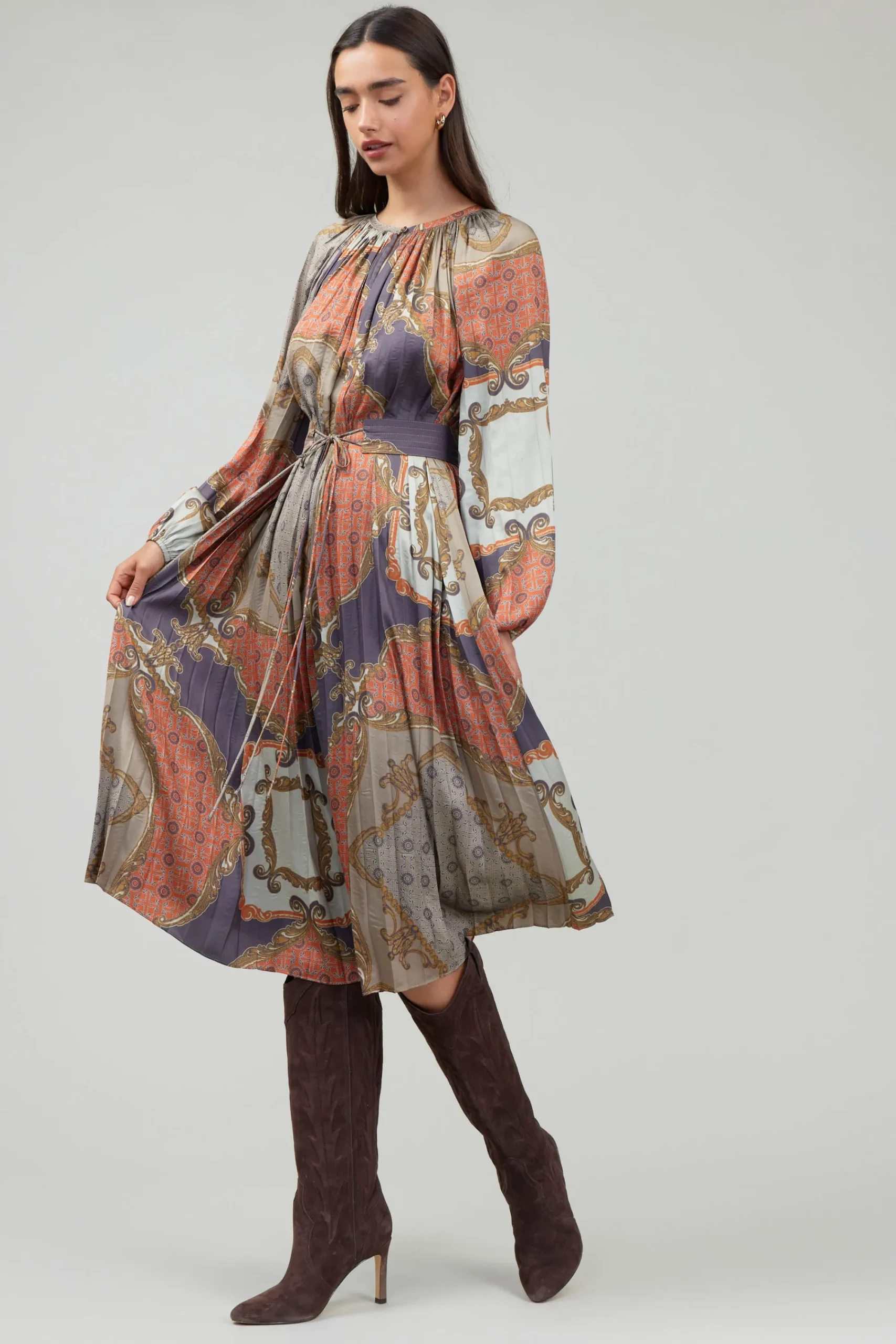 Current Air Midi Dresses-Adelaide Midi Dress BROWNMLT