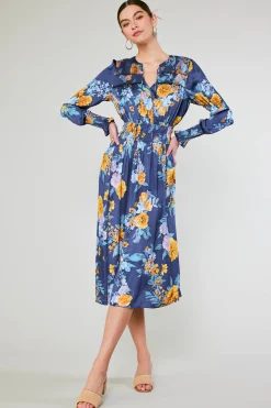 Current Air Midi Dresses-Aida Floral Midi Dress FloralBlueMlt