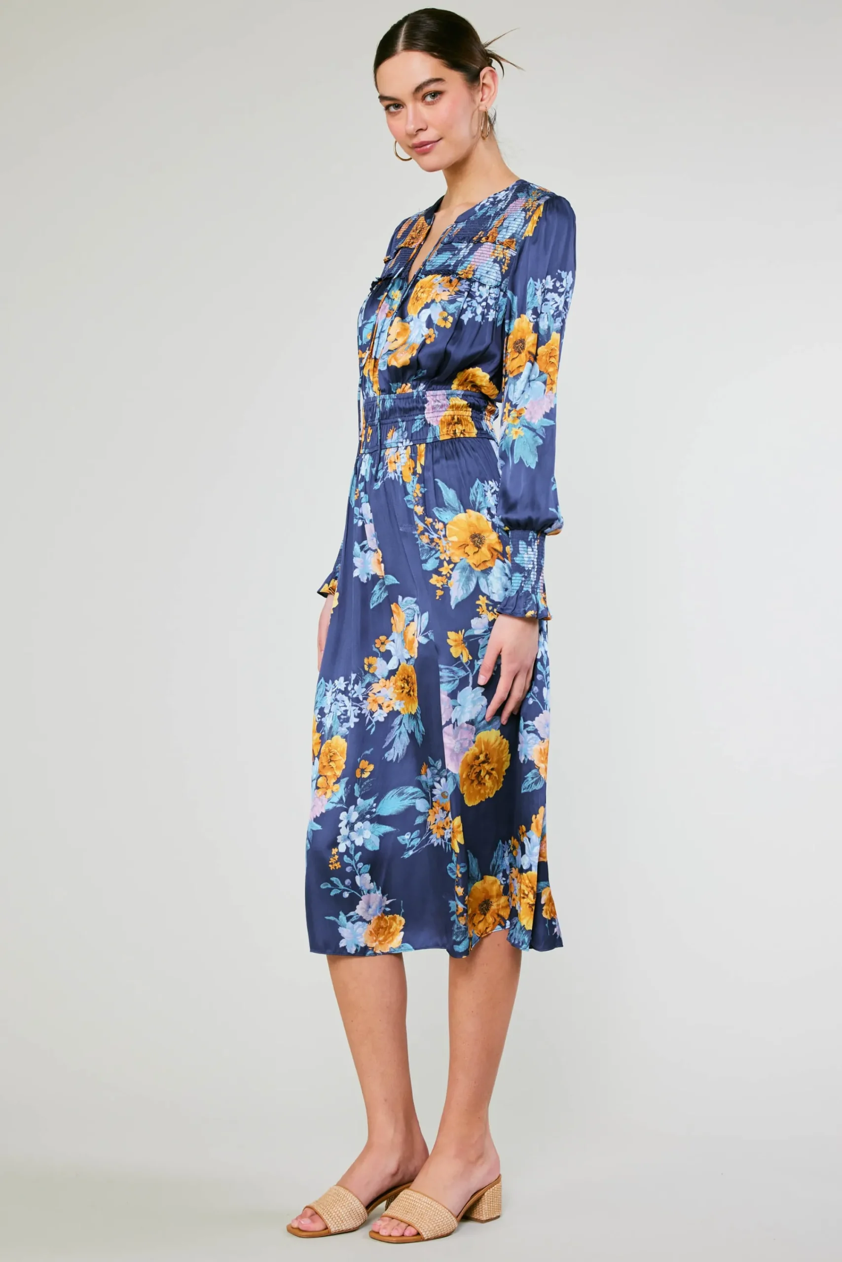 Current Air Midi Dresses-Aida Floral Midi Dress FloralBlueMlt