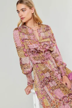 Current Air Midi Dresses-Aida Quilted Pattern Midi Dress PINKMLT