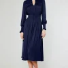 Current Air Midi Dresses-Aida Smocked Midi Dress DARKNAVY