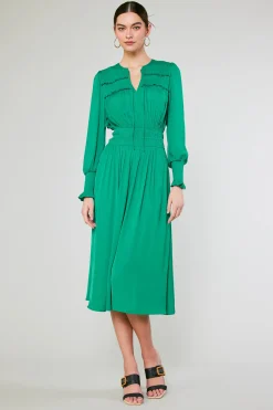 Current Air Midi Dresses-Aida Smocked Midi Dress GREEN