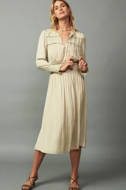 Current Air Midi Dresses-Aida Smocked Midi Dress TAUPE
