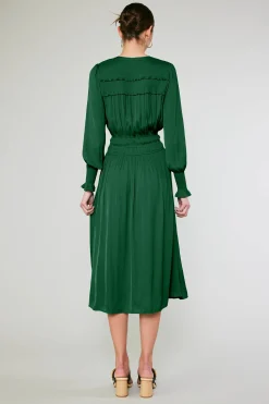 Current Air Midi Dresses-Aida Smocked Midi Dress EMERALDGREEN