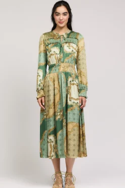 Current Air Midi Dresses-Aida Smocked Midi Dress OLIVEMLT