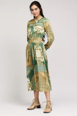 Current Air Midi Dresses-Aida Smocked Midi Dress OLIVEMLT