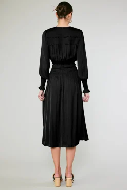 Current Air Midi Dresses-Aida Smocked Midi Dress BLACK