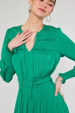 Current Air Midi Dresses-Aida Smocked Midi Dress GREEN