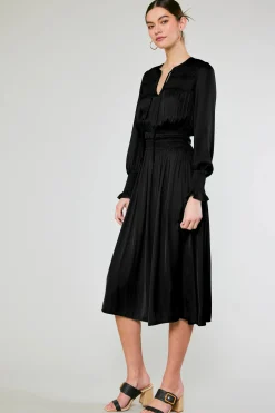 Current Air Midi Dresses-Aida Smocked Midi Dress BLACK