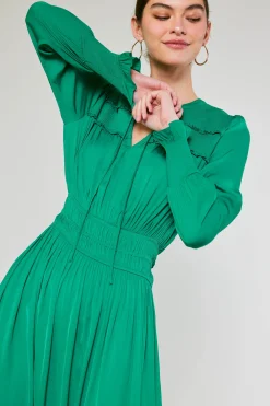 Current Air Midi Dresses-Aida Smocked Midi Dress GREEN