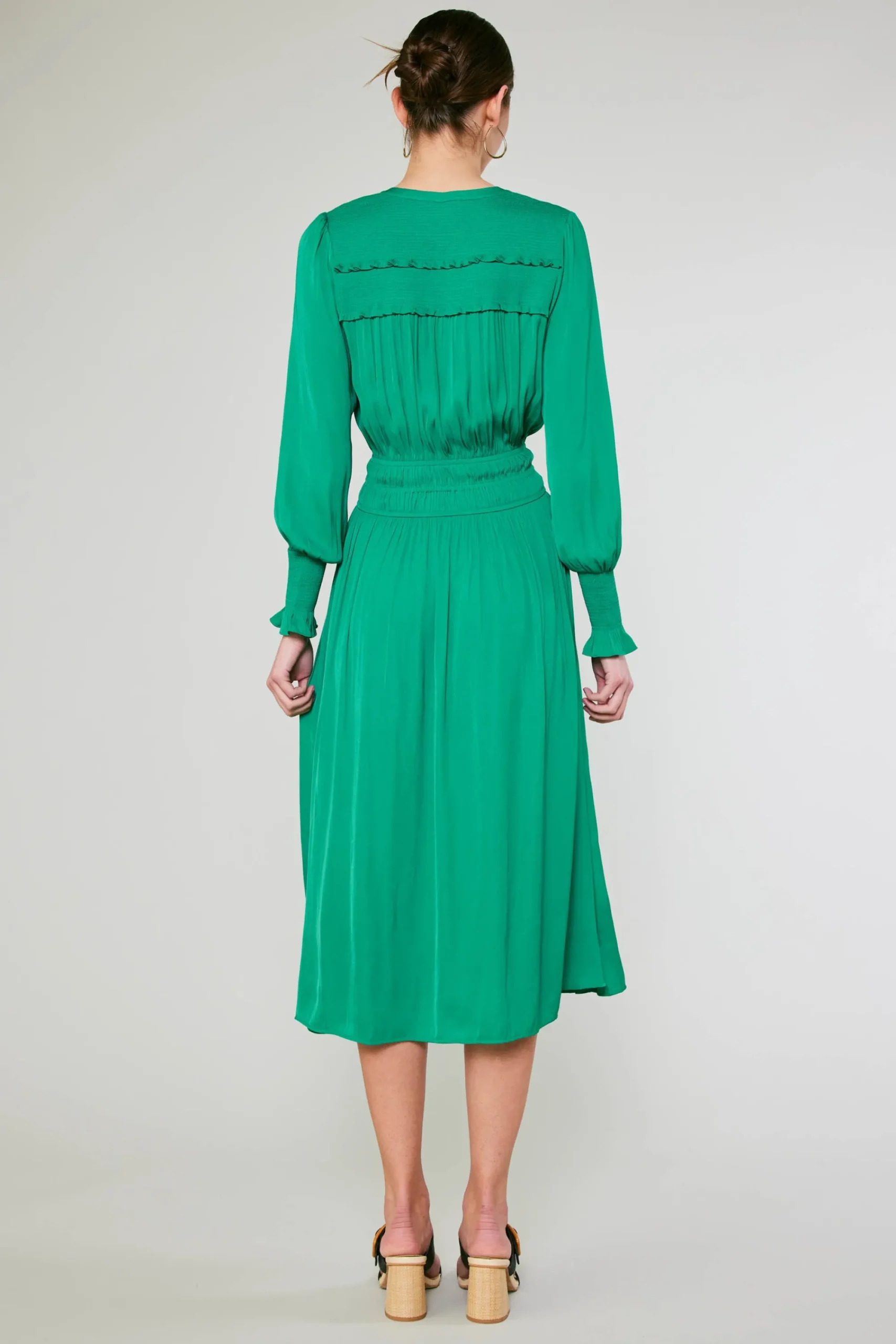 Current Air Midi Dresses-Aida Smocked Midi Dress GREEN