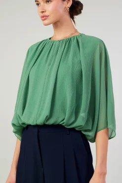 Current Air Long Sleeve Tops-Alessia Dolman Sleeved Blouse LEAFGREEN