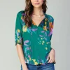 Current Air Long Sleeve Tops-Angelica Floral Blouse GREENFLORAL
