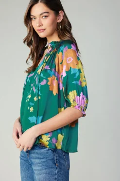 Current Air Long Sleeve Tops-Angelica Floral Blouse GREENFLORAL