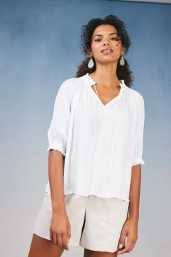 Current Air Short Sleeve Tops | Long Sleeve Tops-Angelica Pleated Blouse WHITE