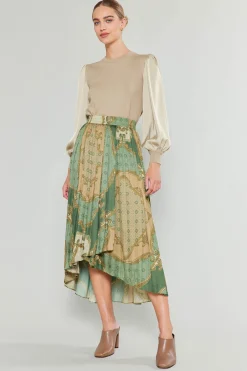 Current Air Skirts-Asymmetrical Vintage Print Skirt OLIVEMLT