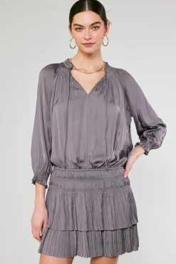 Current Air Mini Dresses-Aurelie Pleated Mini Dress TAUPEGREY