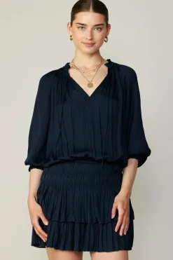 Current Air Mini Dresses-Aurelie Pleated Mini Dress DARKNAVY