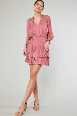 Current Air Mini Dresses-Aurelie Pleated Mini Dress ROSE