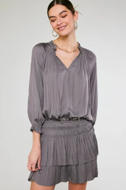 Current Air Mini Dresses-Aurelie Pleated Mini Dress TAUPEGREY