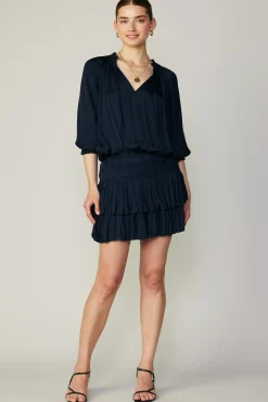 Current Air Mini Dresses-Aurelie Pleated Mini Dress DARKNAVY