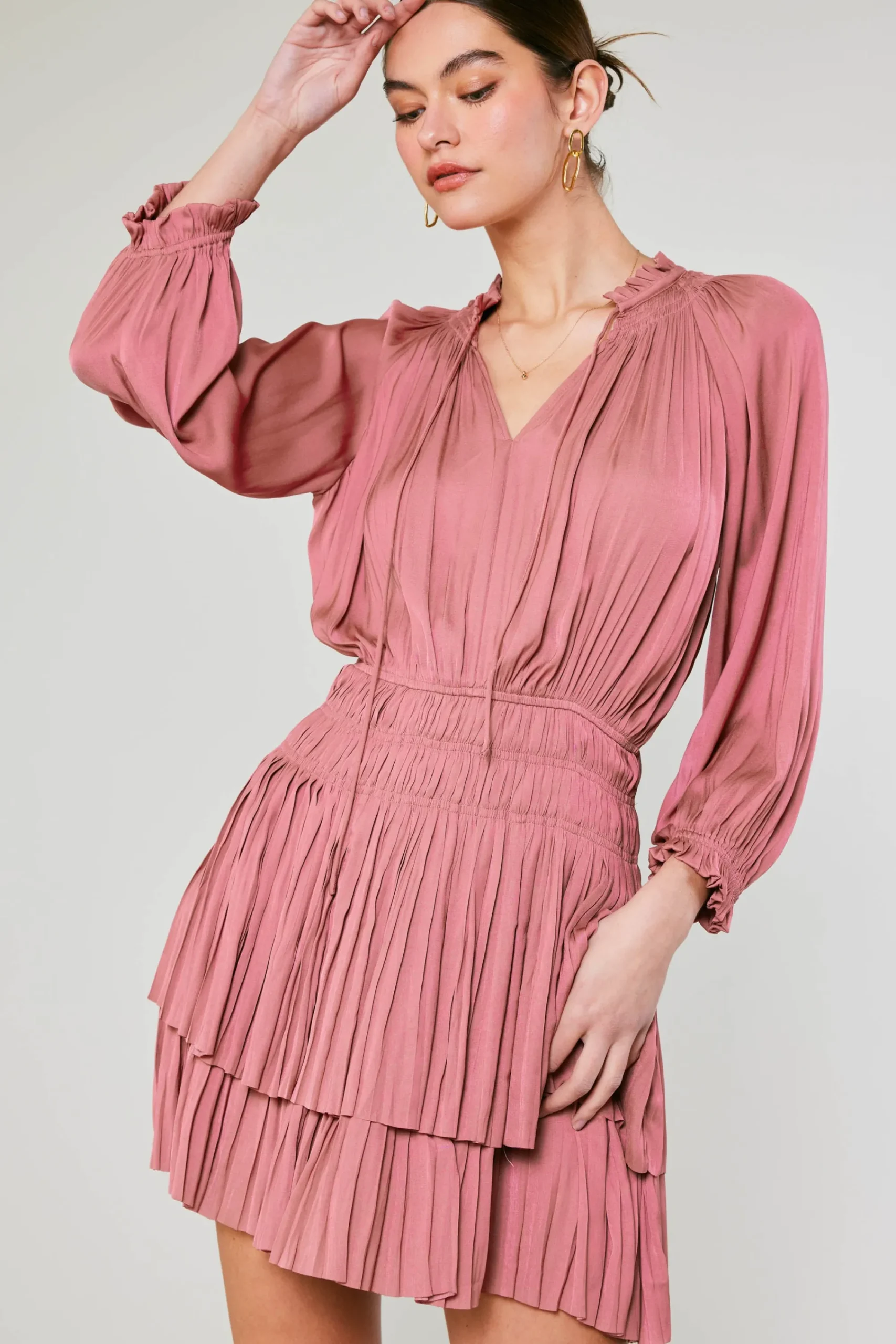 Current Air Mini Dresses-Aurelie Pleated Mini Dress ROSE