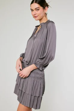 Current Air Mini Dresses-Aurelie Pleated Mini Dress TAUPEGREY