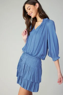 Current Air Mini Dresses-Aurelie Pleated Mini Dress FADEDBLUE