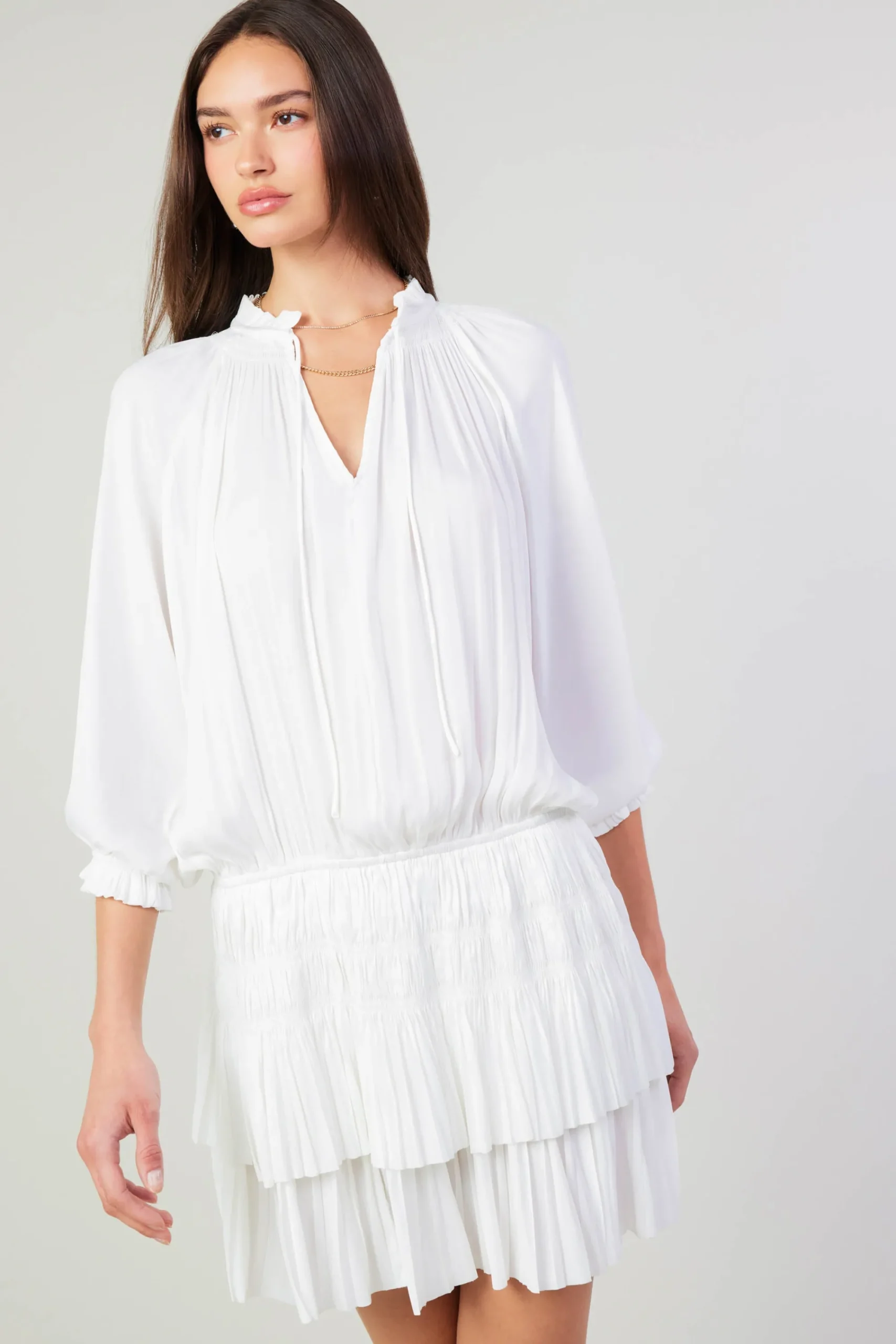 Current Air Mini Dresses-Aurelie Pleated Mini Dress WHITE