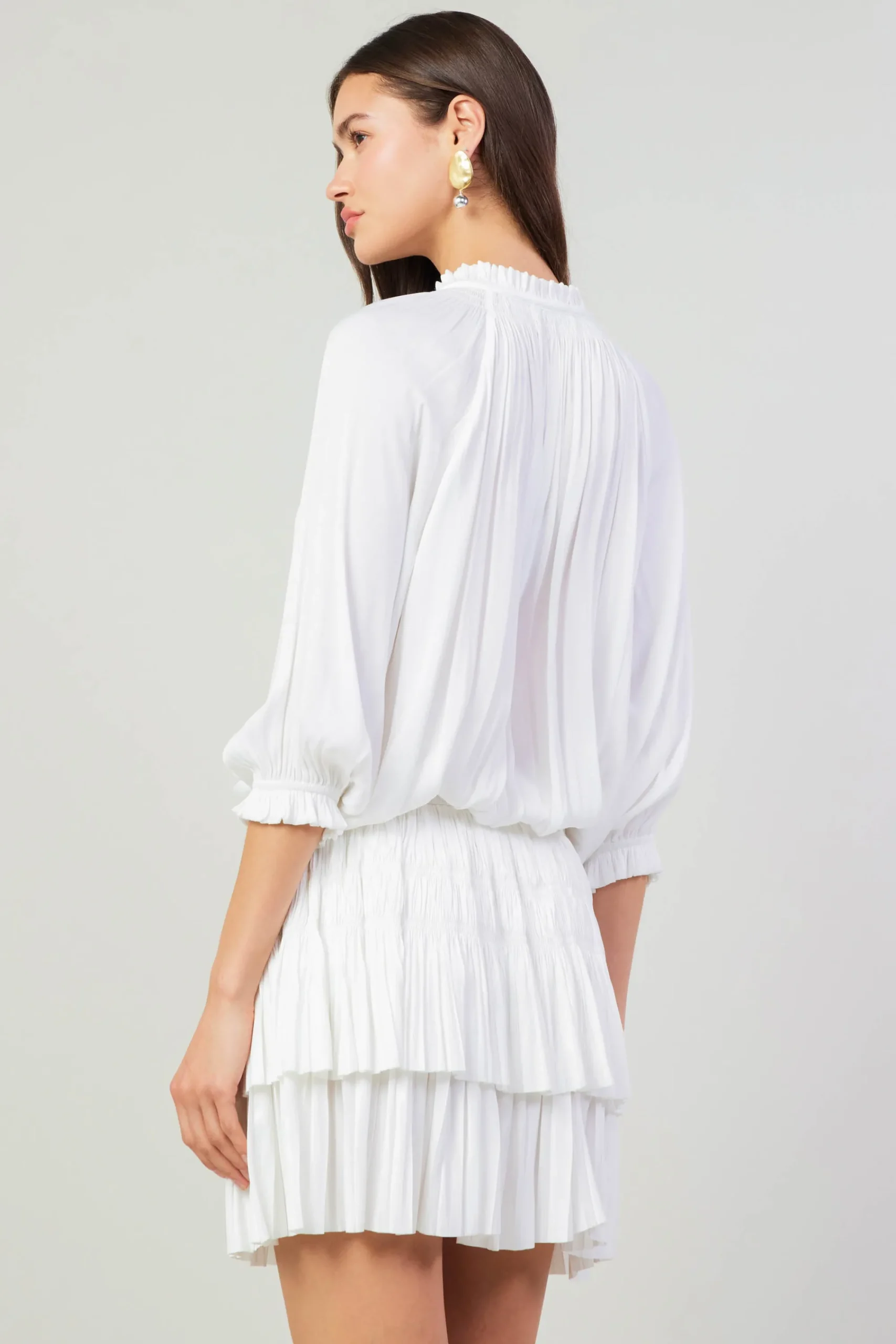 Current Air Mini Dresses-Aurelie Pleated Mini Dress WHITE
