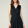 Current Air Mini Dresses-Aurora Crinkle Pleated Mini Dress BLACK