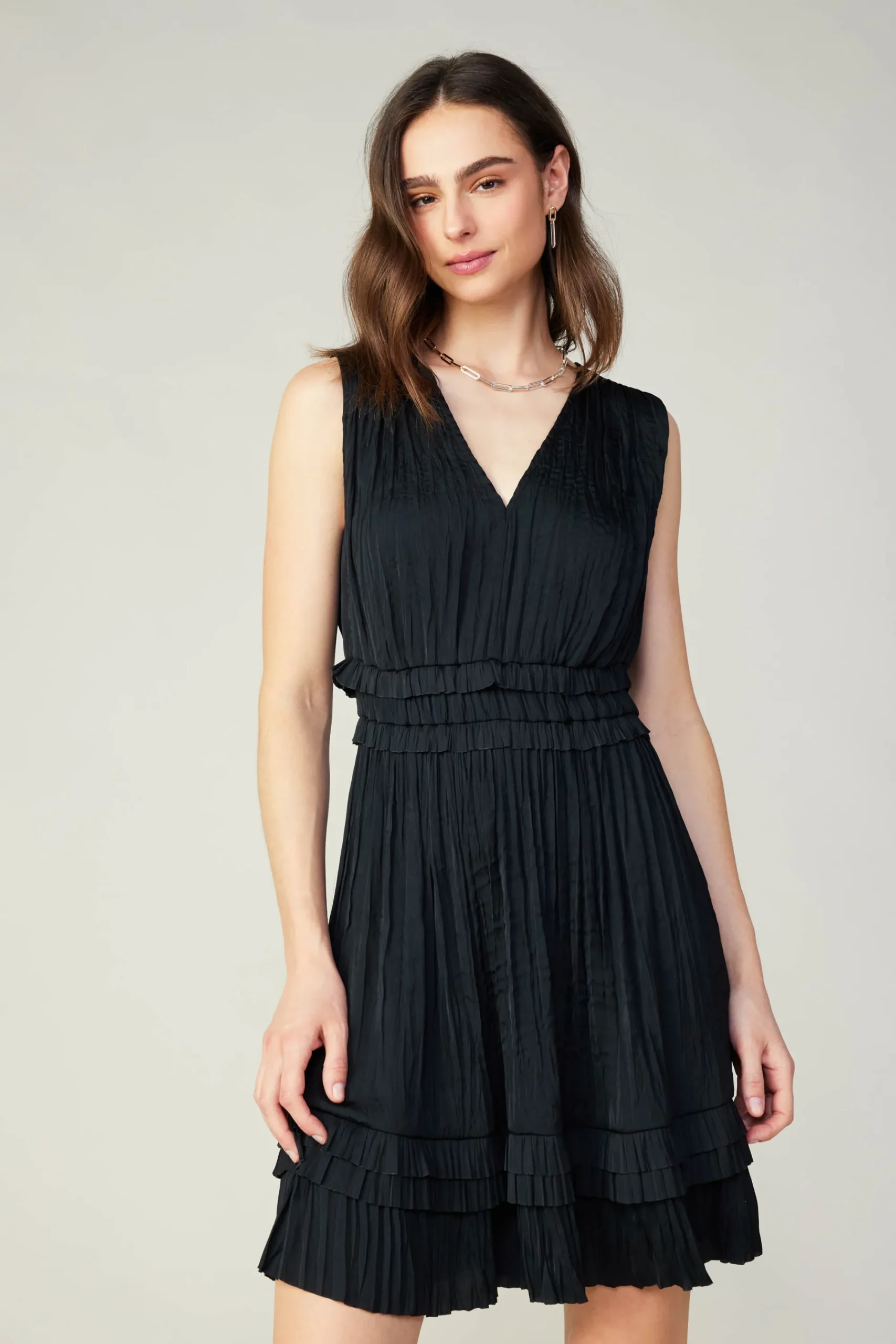 Current Air Mini Dresses-Aurora Crinkle Pleated Mini Dress BLACK