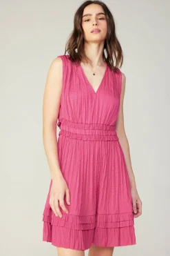 Current Air Mini Dresses-Aurora Crinkle Pleated Mini Dress FUCHSIA