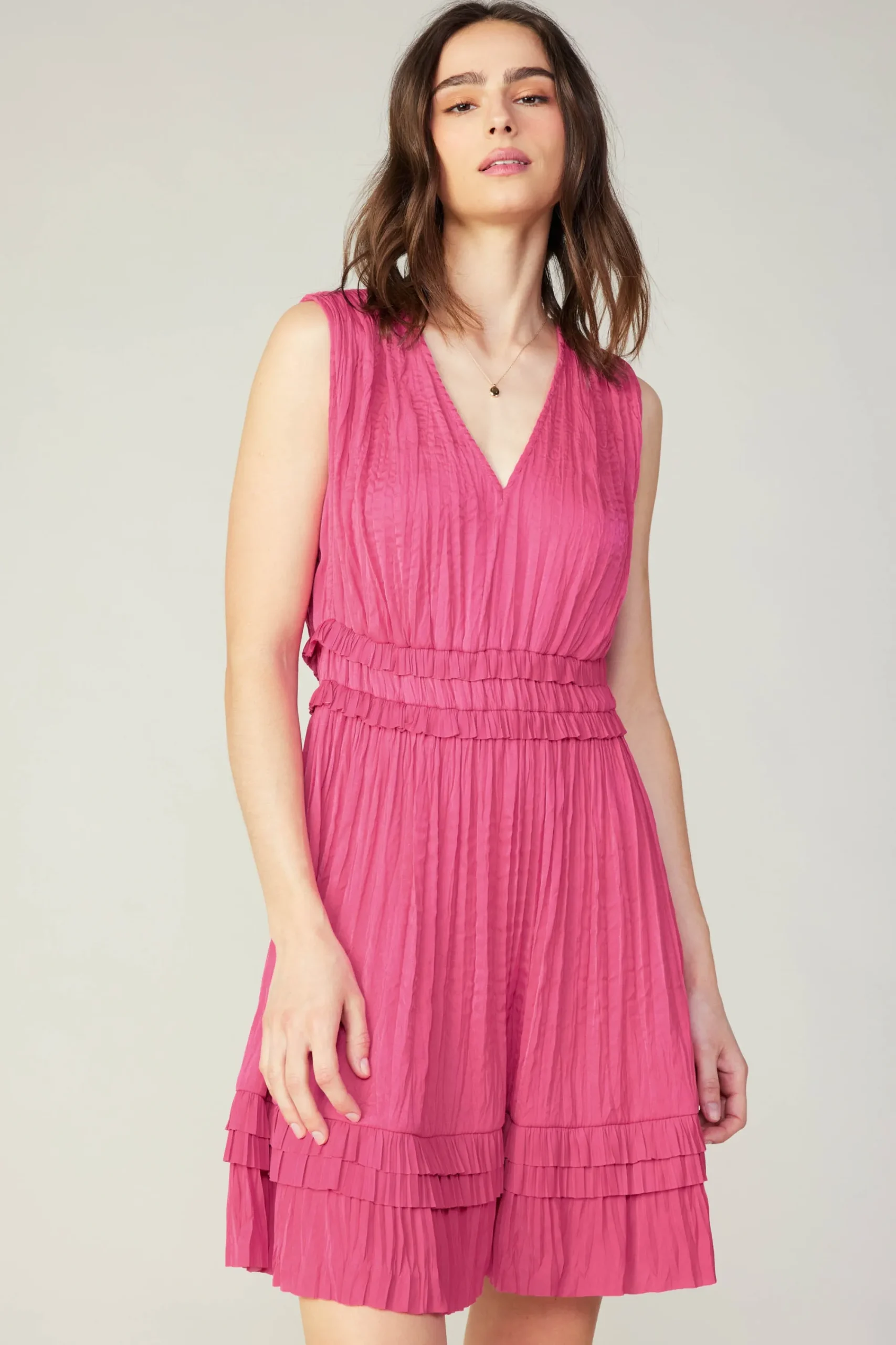 Current Air Mini Dresses-Aurora Crinkle Pleated Mini Dress FUCHSIA