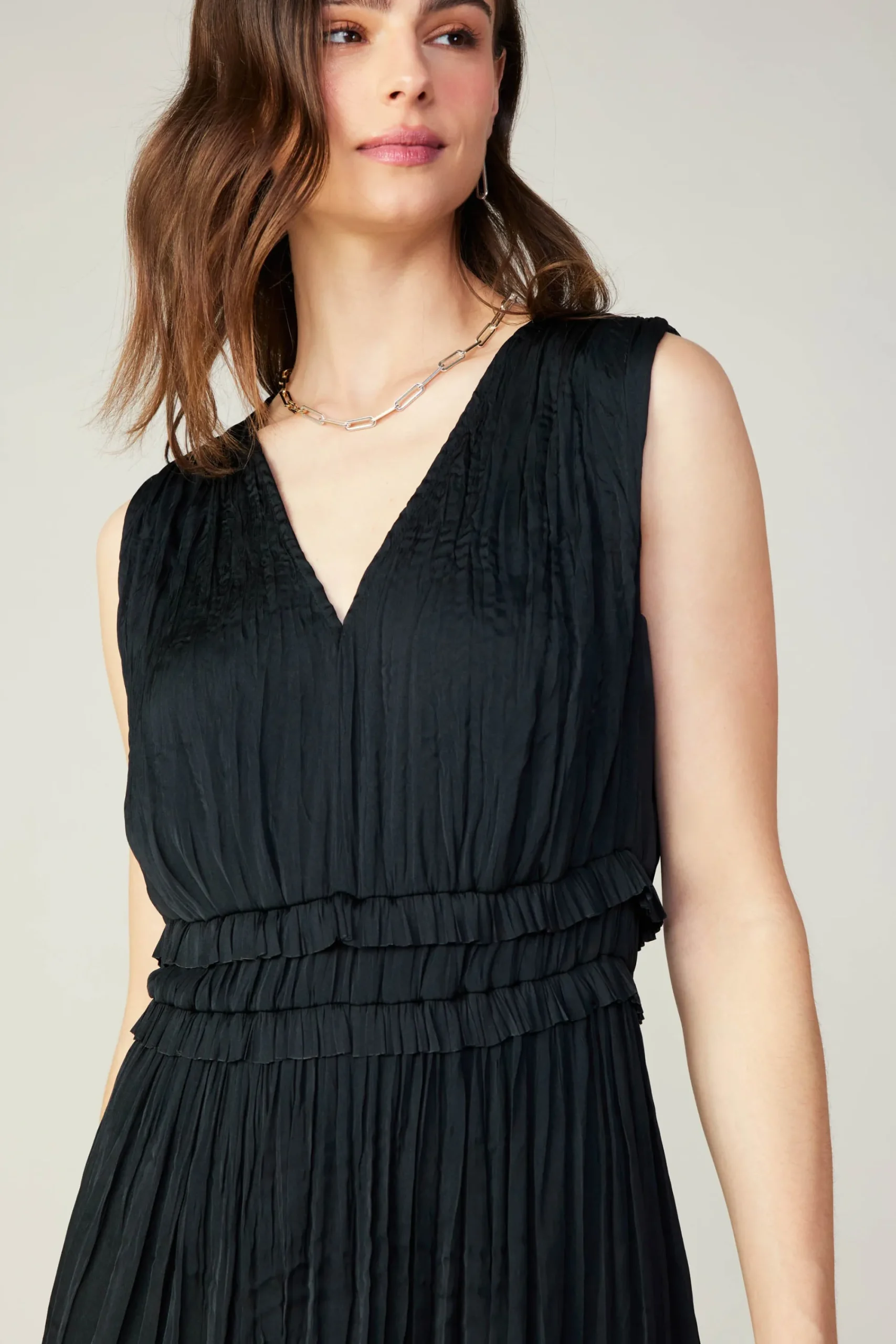 Current Air Mini Dresses-Aurora Crinkle Pleated Mini Dress BLACK