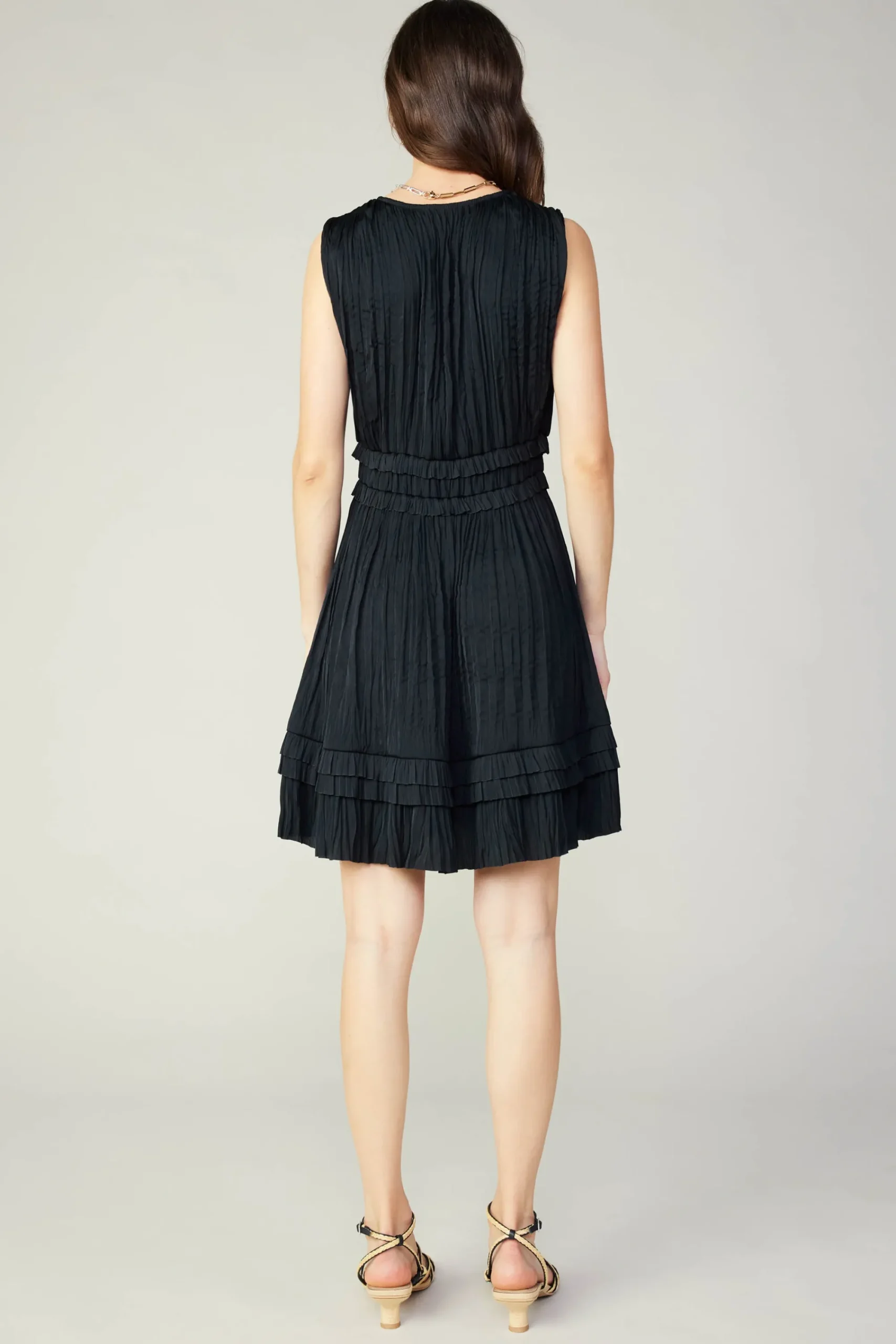 Current Air Mini Dresses-Aurora Crinkle Pleated Mini Dress BLACK