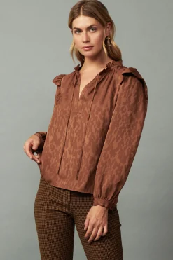 Current Air Long Sleeve Tops-Autumn Puff Sleeve Blouse CARAMEL