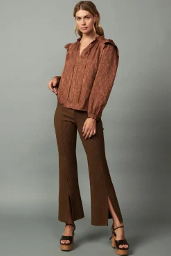 Current Air Long Sleeve Tops-Autumn Puff Sleeve Blouse CARAMEL