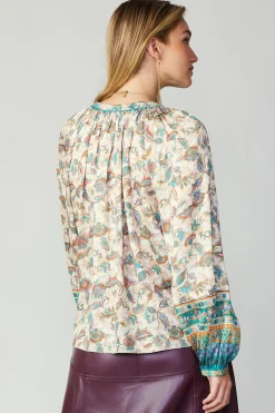Current Air Long Sleeve Tops-Autumnal Border Print Blouse PINKGREENMLT